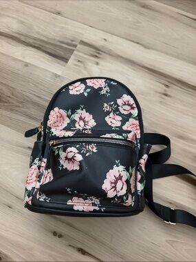 Black Floral Mini Backpack - Women's Lightweight Floral Bag